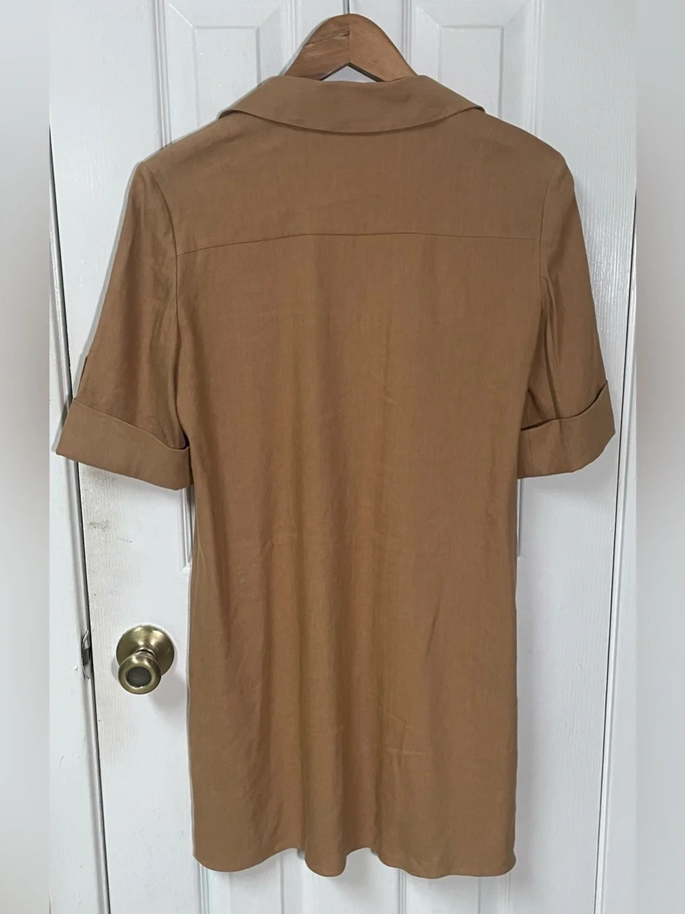 Alice + Olivia Dress Size Small Linen Blend Tan Utilitarian Neutral Mini Minimal - Picture 4 of 7